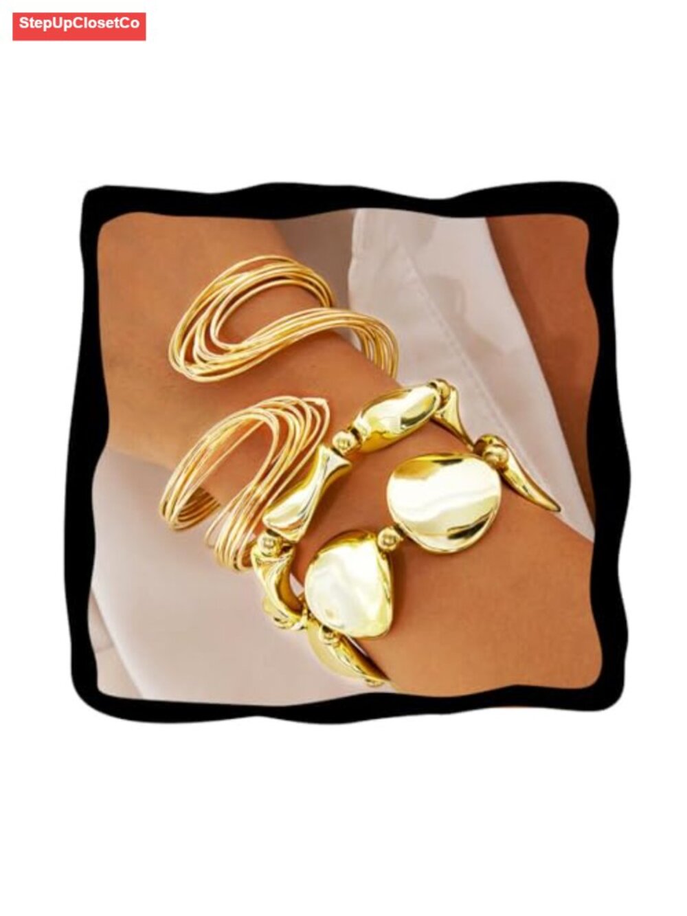Gold Bangle Bracelets Set, Stretch Stackable Chunky Cuff Bracelets for Women,